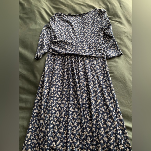 NWT Lands End Midi Dress Blue floral twist front Knee Length - Picture 2 of 5